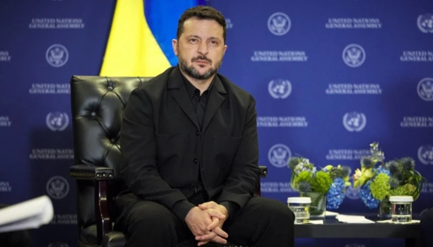 Володимир Зеленський під час брифінгу у Нью-Йорку